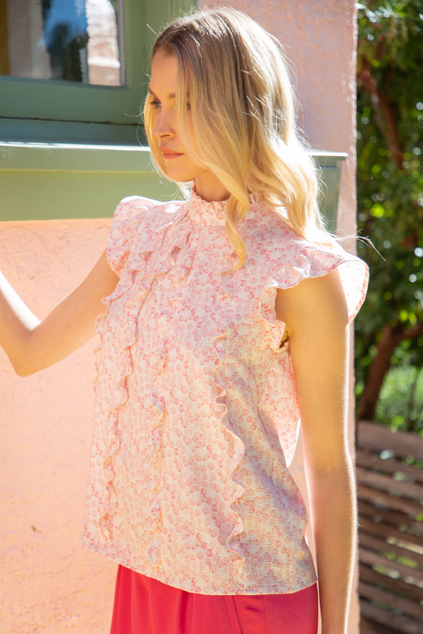 Ruffle Front Polka Dot Blouse - GIFTY