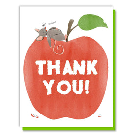 Mouse on Apple Thank You Card: Single