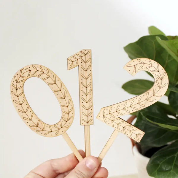 Cake Topper | Wood Folksy Floral
