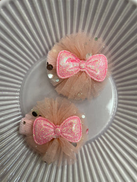 Alligator Clip Set | Tulle Bow | Dark Pink
