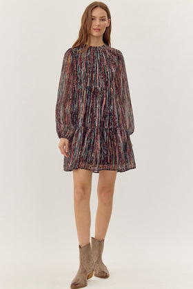 Dress | Color Stripe with Gold Shimmer