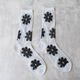 Socks | Vintage Glitter Flower Grey