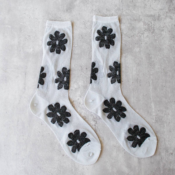 Socks | Vintage Glitter Flower Grey
