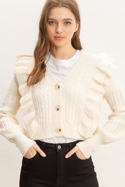 Cardigan | Cream Ruffle Crop