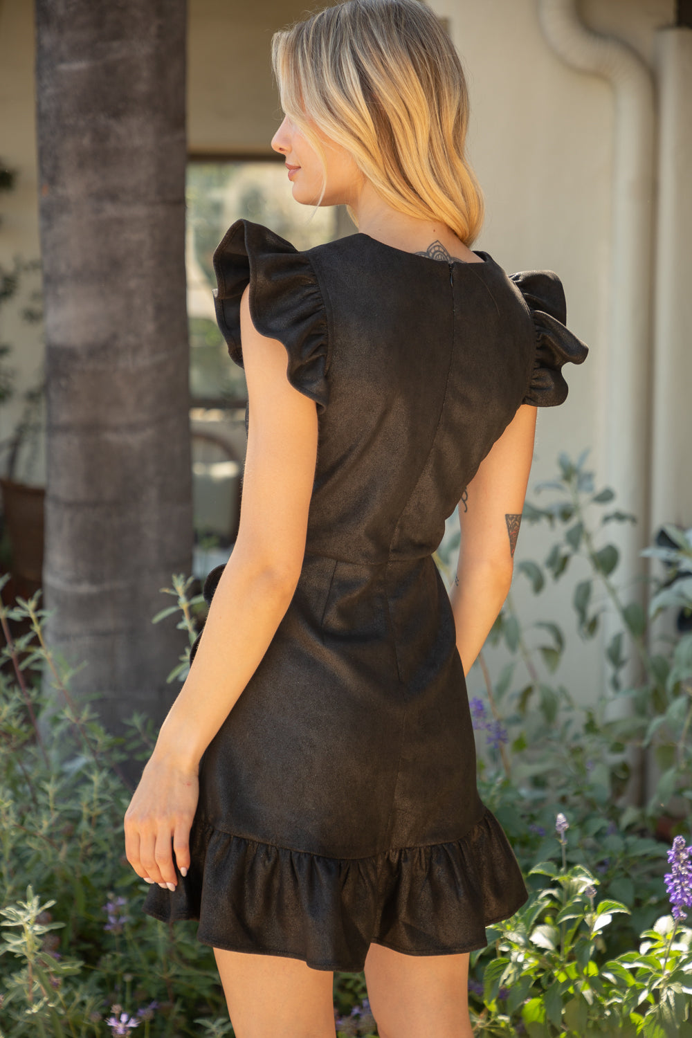 Dress | Black Faux Suede Ruffle