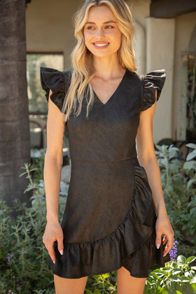 Dress | Black Faux Suede Ruffle