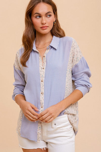 Button Down | Ditsy Print Stripe