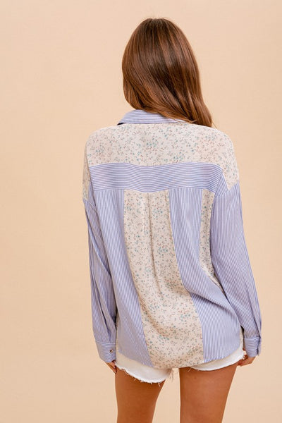 Button Down | Ditsy Print Stripe