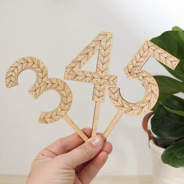 Cake Topper | Wood Folksy Floral