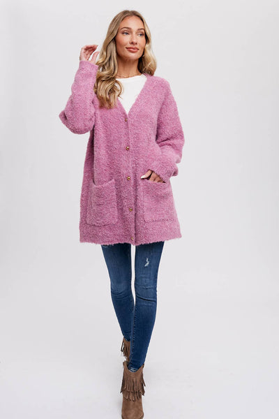 Cardigan | Buttoned Boucle Rose