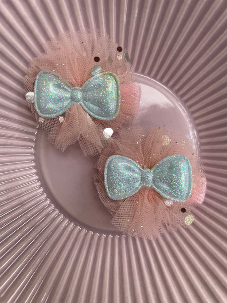 Alligator Clip Set | Tulle Bow | Blue Pink