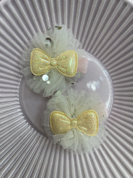 Alligator Clip Set | Tulle Bow | Yellow
