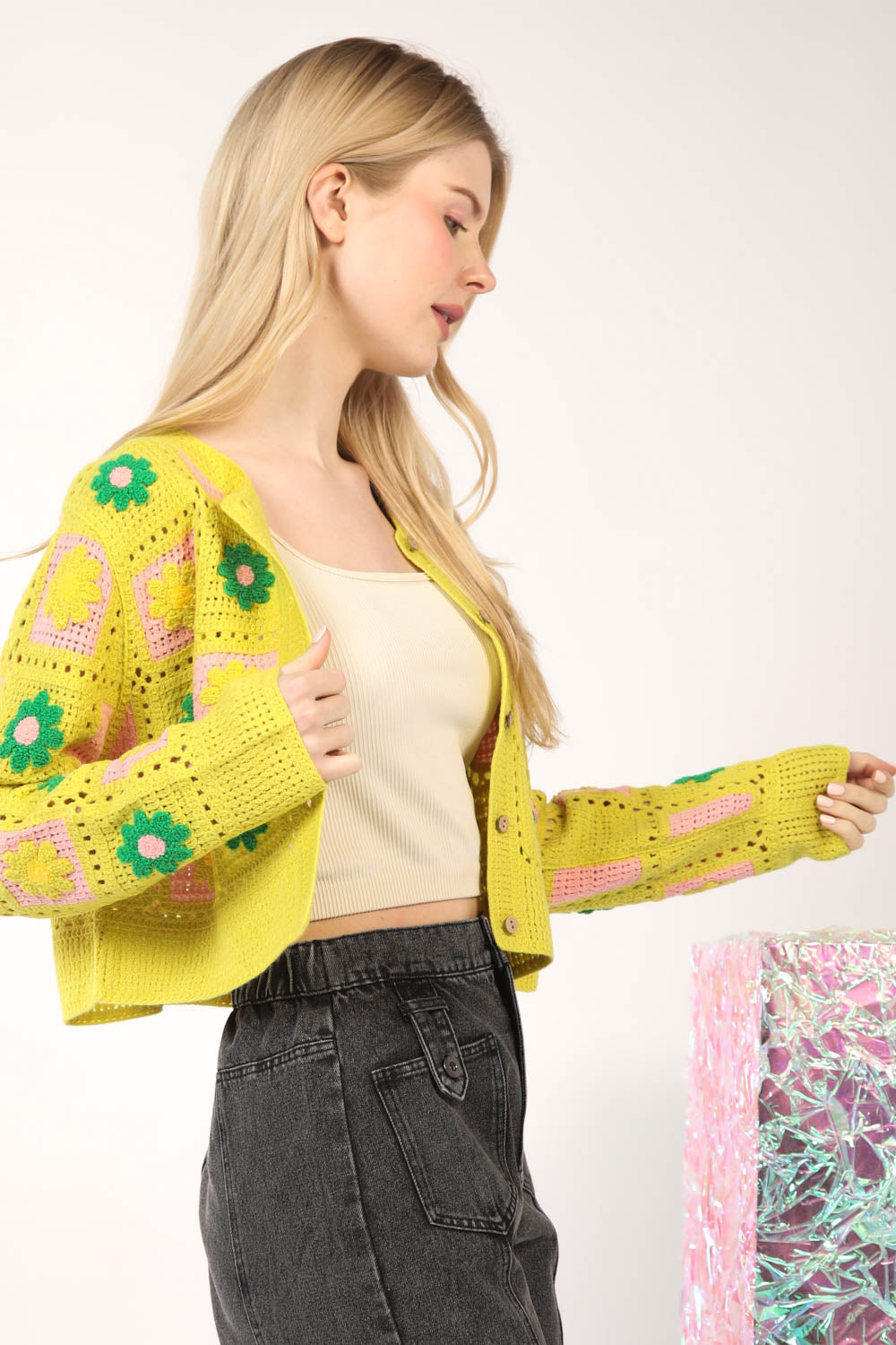 Cardigan | Flower Square Knit Green