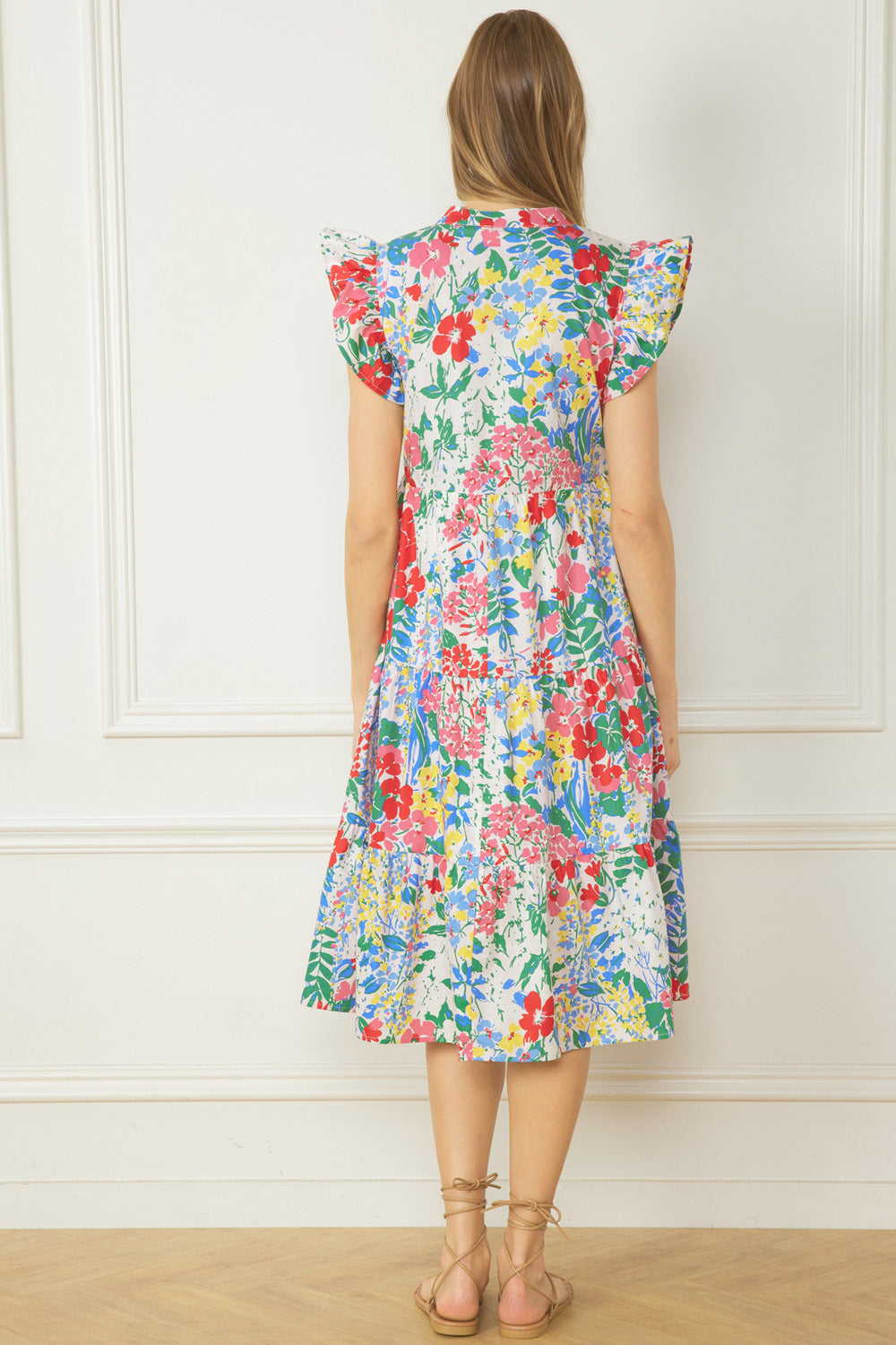 Flutter Sleeve Midi Dress | Floral Field