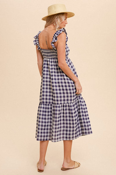 Midi Dress | Gingham Ruffle Sleeve