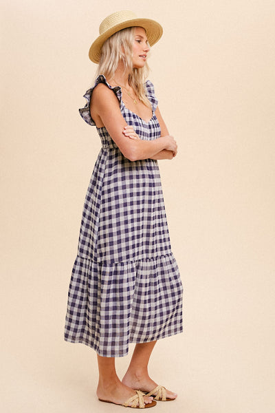 Midi Dress | Gingham Ruffle Sleeve