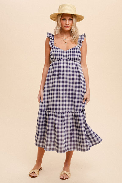 Midi Dress | Gingham Ruffle Sleeve
