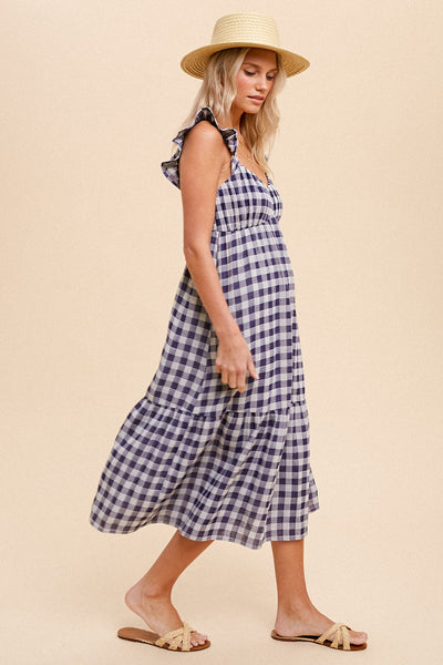 Midi Dress | Gingham Ruffle Sleeve