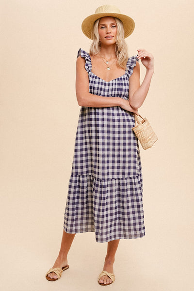 Midi Dress | Gingham Ruffle Sleeve