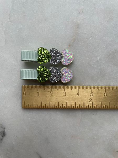 Alligator Clip Set | Trio Hearts Green