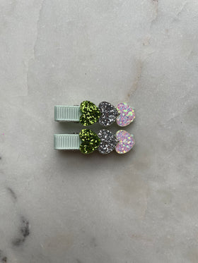 Alligator Clip Set | Trio Hearts Green