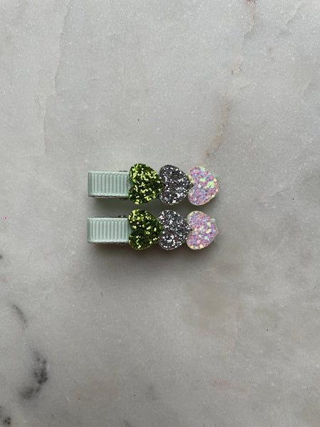 Alligator Clip Set | Trio Hearts Green