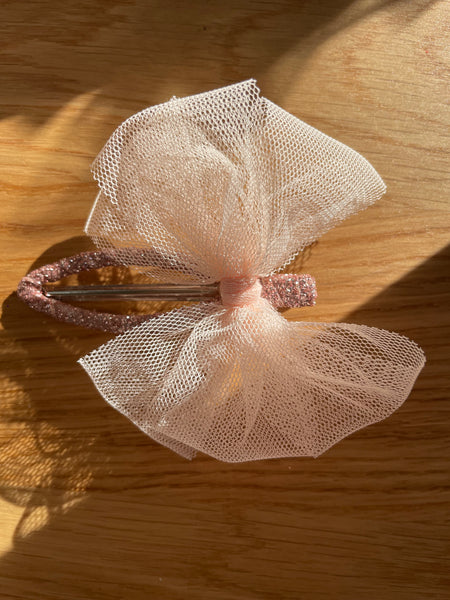Hair Tulle Bow Clip | Champagne
