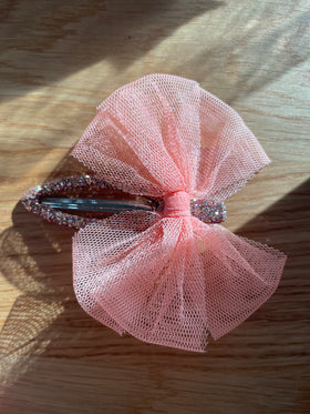 Hair Tulle Bow Clip | Coral