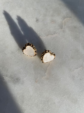 Earrings | White Heart Studs