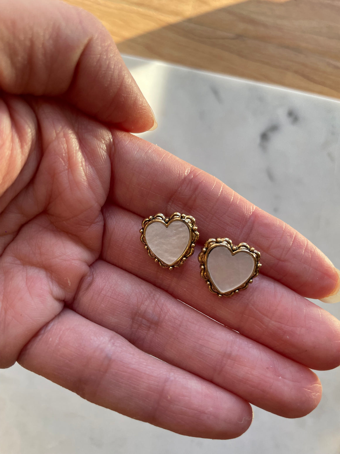 Earrings | White Heart Studs