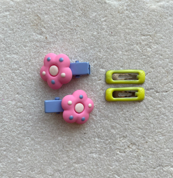 Mini Clip Set | Flower Alligator Snaps Pink Yellow