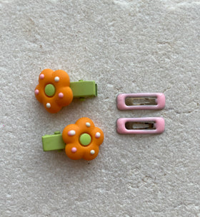 Mini Clip Set | Flower Alligator Snaps Orange