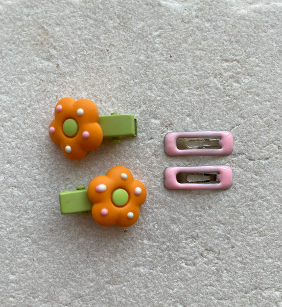 Mini Clip Set | Flower Alligator Snaps Orange