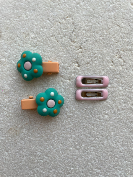 Mini Clip Set | Flower Alligator Snaps Teal
