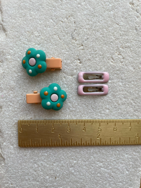 Mini Clip Set | Flower Alligator Snaps Teal
