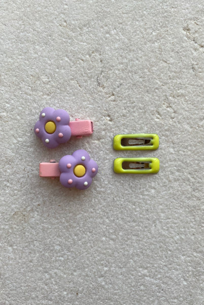 Mini Clip Set | Flower Alligator Snaps Purple Yellow