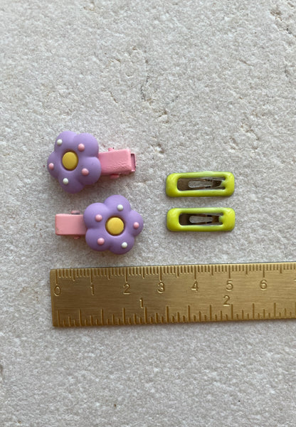 Mini Clip Set | Flower Alligator Snaps Purple Yellow