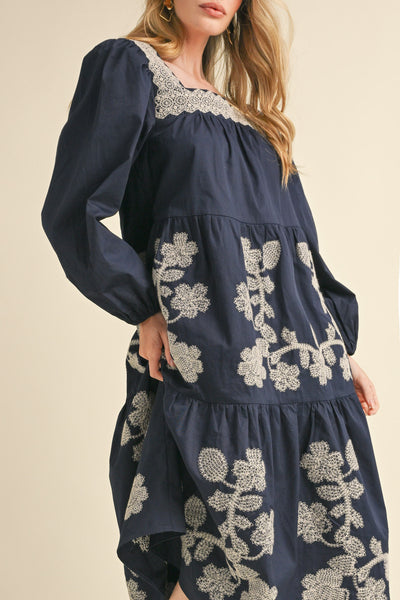 Dress | Floral Navy Embroidery