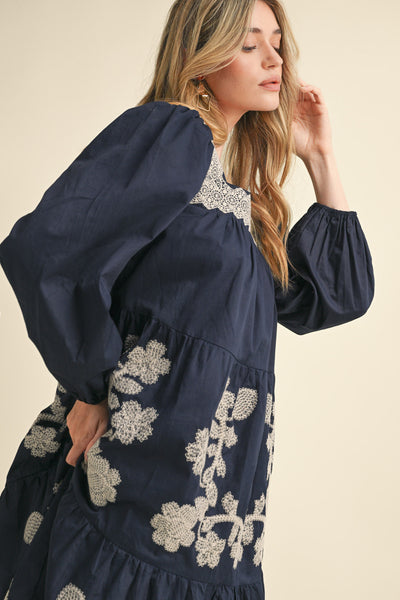 Dress | Floral Navy Embroidery