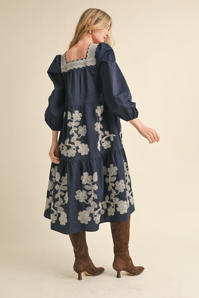 Dress | Floral Navy Embroidery
