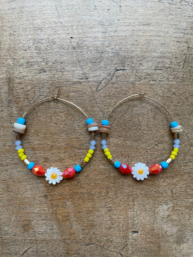 Earrings | Flower Orange Daisy Hoops