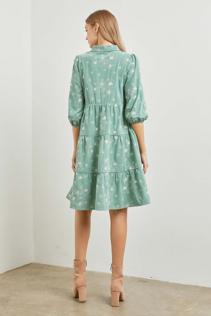 Dress | Floral Embroidered Corduroy - GIFTY