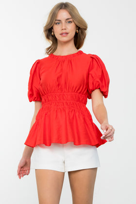 Top | Red Puff Sleeve