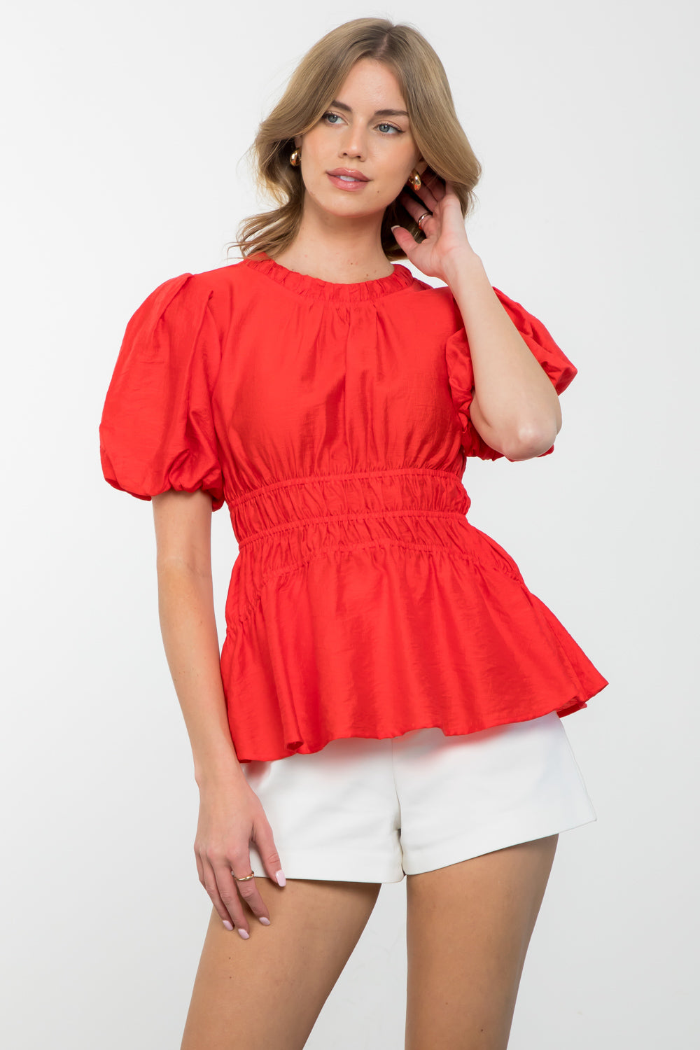 Top | Red Puff Sleeve