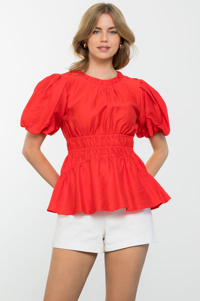 Top | Red Puff Sleeve
