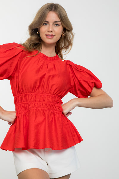 Top | Red Puff Sleeve
