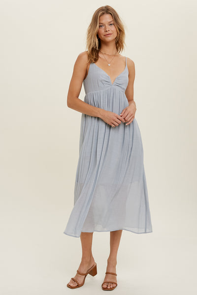 Deep V-neck Midi Dress | Cloud Blue