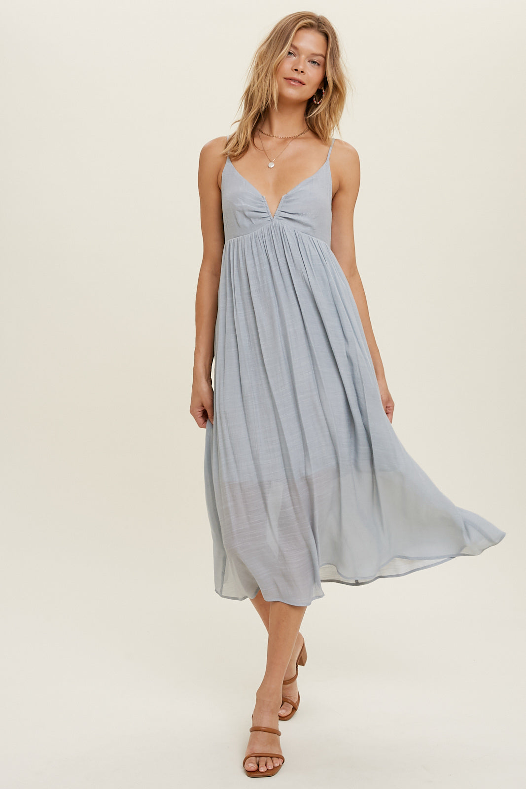 Deep V-neck Midi Dress | Cloud Blue Large Deep V-neck Midi Dress | Cloud Blue Large