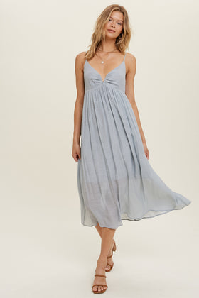 Deep V-neck Midi Dress | Cloud Blue