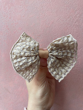 Automatic Clip | Sheer Gingham Bow | Beige